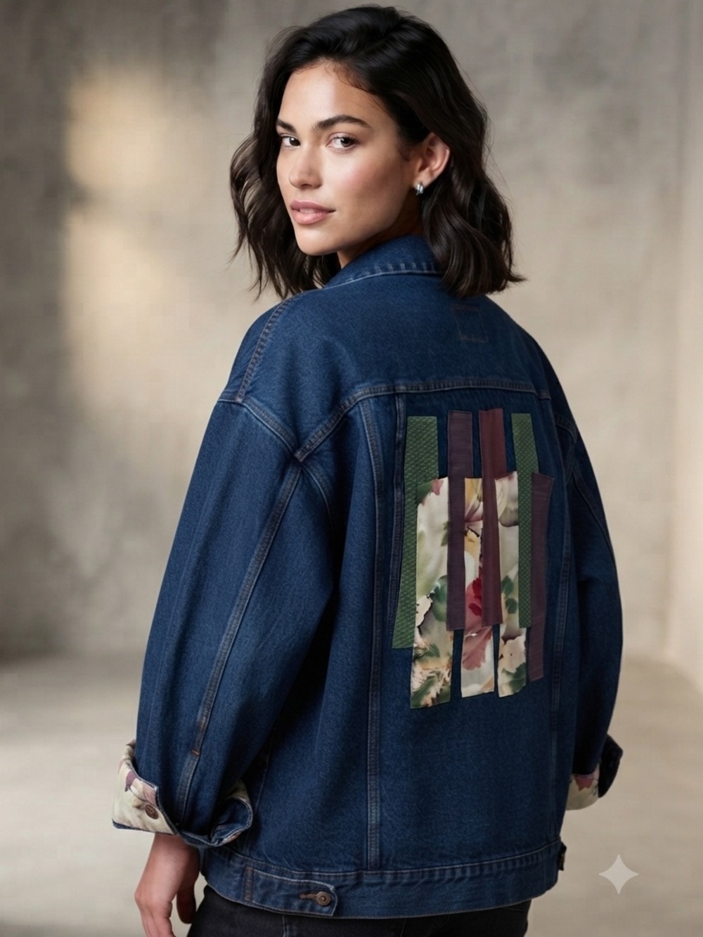 Route 66 Blue Denim Women’s Jacket with Floral Patchwork Size 14/16